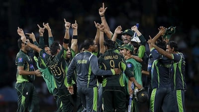 Pakistan's Twenty20 side celebrate a victory over Sri Lanka earlier this month in Colombo. Dinuka Liyanawatte / Reuters / August 1, 2015