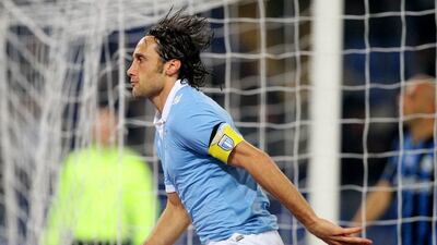 Stefano Mauri of Lazio celebrates after scoring one of his two goals in his side's 3-0 Serie A victory over Atalanta on Saturday. Paolo Bruno / Getty Images / December 13, 2014