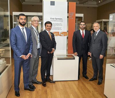 Saif Ghobash, Undersecretary of DCT Abu Dhabi, Sir Richard Lambert, Chairman of the Trustees of the British Museum, Sulaiman Al Mazroui, UAE Ambassador to the UK, Mohamed Khalifa Al Mubarak, Chairman of DCT Abu Dhabi and Hartwig Fischer, Director of the British Museum. Courtesy The Department of Culture and Tourism – Abu Dhabi