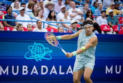 US tennis player Ben Shelton hits a backhand during the 2026 Mubadala DC Open in Washington. Photo Courtesy: Mubadala