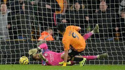 Raul Jimenez levels the scores at Molineux. EPA