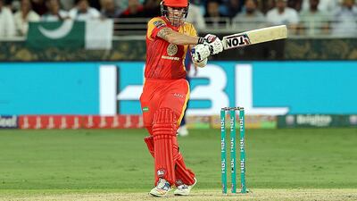 Luke Ronchi's crushing innings of 94 not out from 39 balls against Karachi Kings at Dubai International Stadium on Sunday night sent them through to the final of the 2018 Pakistan Super League in Karachi. Satish Kumar for The National