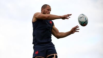 France flanker Wenceslas Lauret grabs the ball in a line-out. AFP
