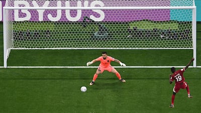 Qatar forward Almoez sends a header wide. AFP