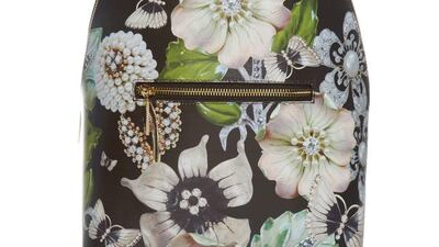 For a practical city bag, Ted Baker’s printed posy backpack is based on vintage floral jewellery. Courtesy Ted Baker.