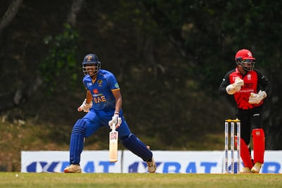 UAE batter Adeeb Usmani calls for a run. Photo: Asian Cricket Council