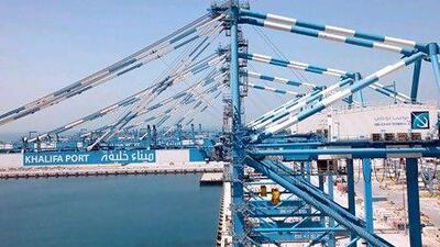 Khalifa Port is expected to have a capacity of 15 million containers by 2030. Above, ship-to-shore gantry cranes at Khalifa Port. Gabriela Maj / Bloomberg News