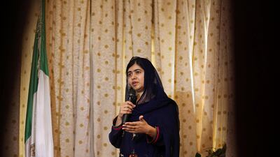 Nobel laureate Malala Yousafzai speaks during her visit to Maiduguri, Nigeria. Afolabi Sotunde