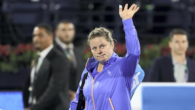 Kim Clijsters lost to Garbine Muguruza in her first round match at the Dubai Duty Free Tennis Championships on Monday. Chris Whiteoak / The National