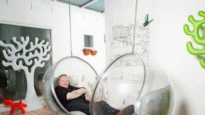 Eero Aarnio's house has hooks in several places to hang his Bubble chairs from.