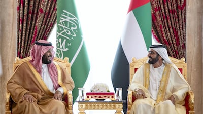 Sheikh Mohammed bin Rashid, UAE Vice President and Ruler of Dubai, receives Saudi Crown Prince Mohammed bin Salman at Zabeel Palace. Wam