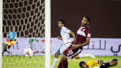 Baniyas' Mohamed Saleh Bargash scores against Al Wahda during their UAE League Cup match at Al Nahyan Stadium in Abu Dhabi on Thursday night. It was the lone goal in the contest. Christopher Pike / The National