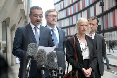 Sally Lane and Jack's father John Letts speaking outside the Old Bailey in London. Getty Images