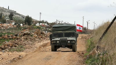 A Lebanese army vehicle patrols in the southern border village of Sarada after Israeli troops pulled out of the area. AFP