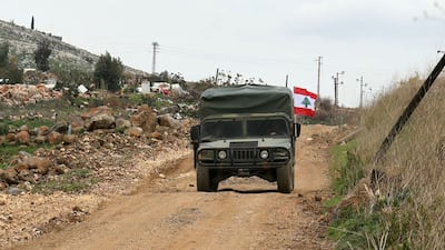 A Lebanese army jeep patrols in the southern Lebanese border village of Sarada. AFP