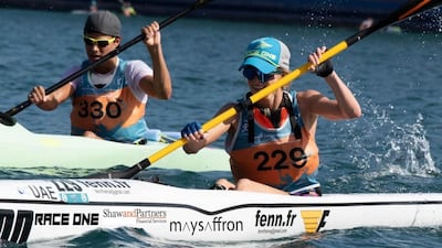 Ellecia Saffron won the first gold medal at an Ocean Racing World Championship for the UAE when she finished first in the master category in Portugal. Photo: Madeira Ocean Challenge