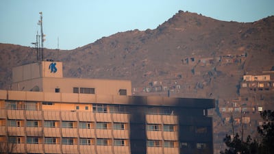 The Intercontinental Hotel is seen during an attack in Kabul, Afghanistan. Mohammad Ismail / Reuters