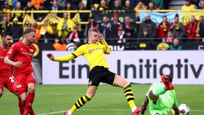 Erling Haaland scores his team's second goal. Getty