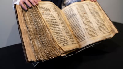 Sotheby's unveils The Codex Sassoon, which went up for auction in New York. AP