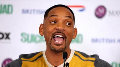 Will Smith speaks at a press conference in Dubai. The American actor is in Dubai to promote the film Suicide Squad. AP