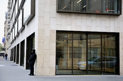 Security staff outside the headquarters of Goldman Sachs in Paris. Reuters