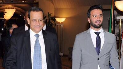 The UN special envoy for Yemen, Ismail Ould Cheikh Ahmed (L), and UN spokesman Charbel Raji (R) arrive for a meeting of the Yemeni Peace Talks with delegations in Kuwait City on July 17, 2016.