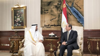 Sheikh Mohammed bin Zayed, meets with Mr Sisi in the VIP lounge at Cairo international Airport. Mohammed Al Hammadi / Crown Prince Court - Abu Dhabi