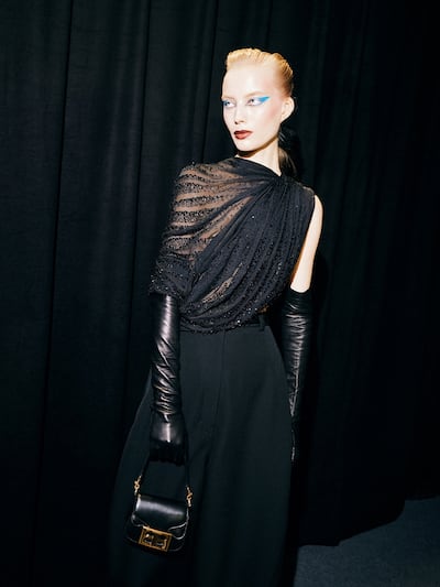 Several looks in the autumn/winter 2026 show are dominated by an inky black palette. Photo: Balenciaga