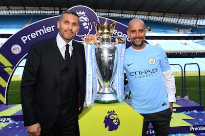 Khaldoon Al Mubarak, Manchester City chairman, and Pep Guardiola, the manager. Getty Images