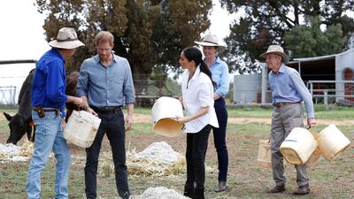 Prince Harry and Meghan visit a local farming family, the Woodleys, on October 17, 2018 in Dubbo, Australia. Reuters