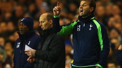 Tottenham Hotspur manager Tim Sherwood gives instructions during a Premier League match against Stoke City at White Hart Lane on Sunday. Paul Gilham / Getty Images