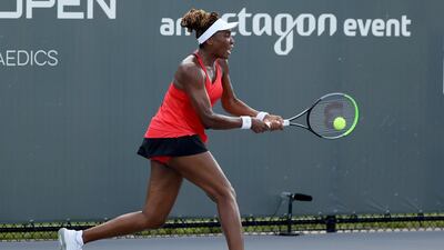 Venus Williams plays a backhand during her match against Victoria Azarenka of Belarus. AFP