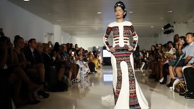 Acid attack victim Reshma Querishi models the Archana Kochhar collection at the Fashion Week in New York on September 8, 2016. Mary Altaffer / AP Photo