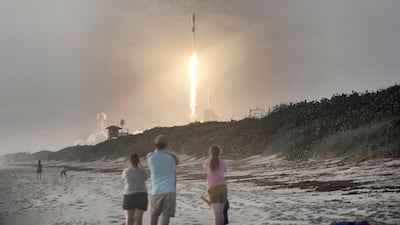 Europe is stepping up its space programme to rival the US and China. Spectators watch from Canaveral National Seashore as a SpaceX Falcon 9 rocket carrying 60 Starlink satellites launches. Getty Images