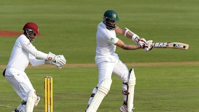 Hashim Amla of South Africa cuts a delivery during Day 1 of the first Test match against West Indies in Pretoria. Duif du Toit / Getty Images