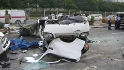 The scene of yesterday's minibus crash on Sheikh Rashid Road in which five people died.