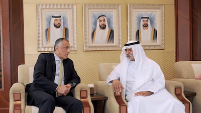 Sheikh Nahyan bin Mubarak, Minister of Culture and Knowledge Development, meets the Governor of the Egyptian Central Bank, Tarek Amer. Wam