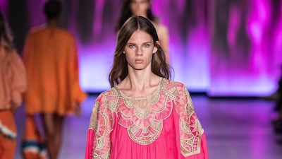 Feminine open work frames the face at Alberta Ferretti spring summer 2020