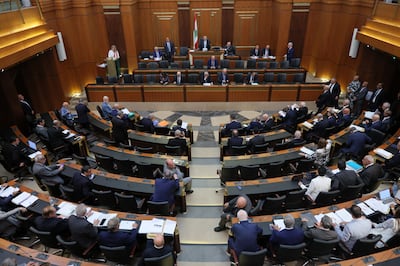 Lebanese lawmakers attend a parliamentary session to discuss the proposed bills. EPA