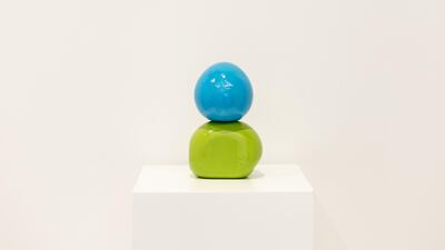 Part of Sara Ahli's 'Balloon Stacks' series, in which the artist has filled balloons with plaster and configured them into stacked sculptures