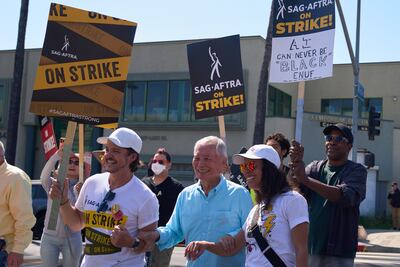 Star Trek actor George Takei picketing outside Paramount Studios in Los Angeles in support of the strikes. EPA