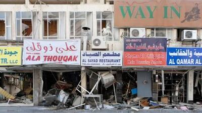 Furniture litters the street after this Sharjah gas explosion. Residents were pleasantly surprised that there were no casualties.