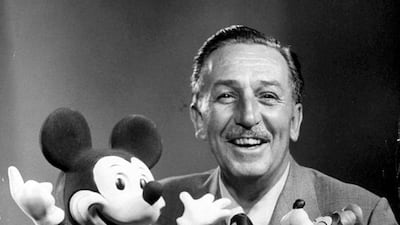 Walt Disney with Mickey Mouse, Donald Duck and Goofy. Courtey Disney