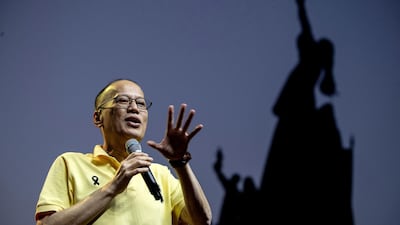 Former Philippine president Benigno Aquino delivers a speech at a commemoration of the 33rd anniversary of the 1986 EDSA People Power Revolution in Manila. AFP
