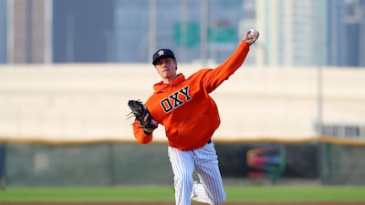 Dubai Little League pitcher Mattia Sparacino. Chris Whiteoak / The National