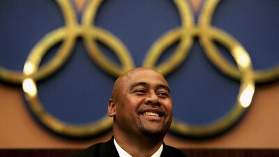 Jonah Lomu smiles as he attends an award ceremony in Rome on November 10, 2004. Tony Gentile / Reuters