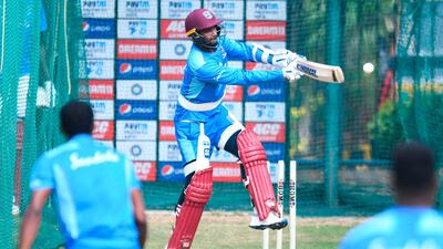 West Indies keeper Denesh Ramdin trains in Hyderabad on Wednesday. AFP