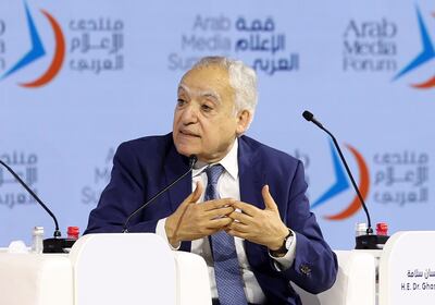 Ghassan Salame, Lebanon's Culture Minister speaks during day two of the Arab Media Summit in Dubai. Chris Whiteoak / The National