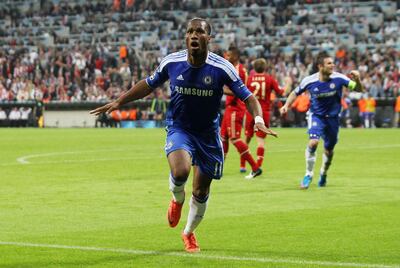 Didier Drogba celebrates after scoring for Chelsea in the 2012 Champions League final. Action Images
