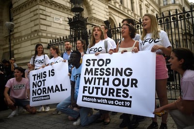 'Our Future, Our Choice' youth campaign outside of the gates at Downing Street. Getty Images